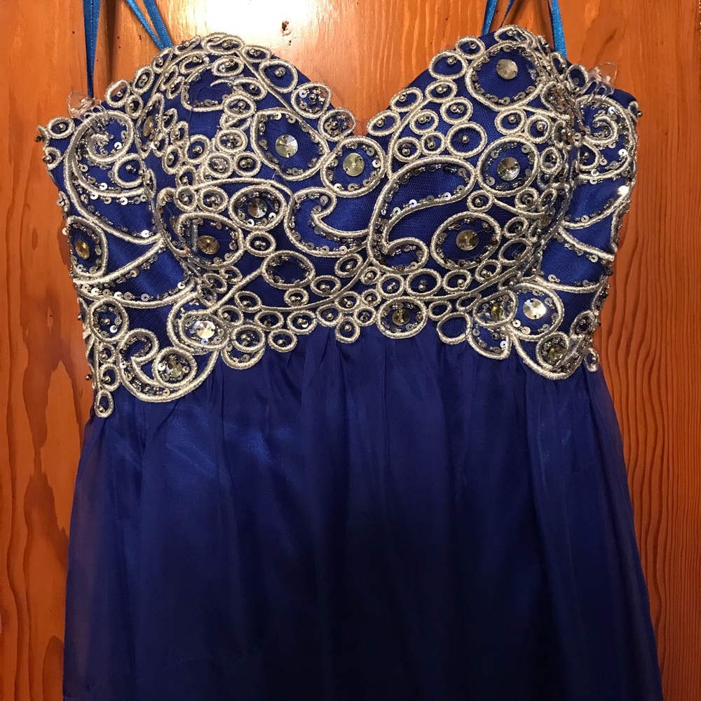 Blue, long, prom dress with sequins. Like-new!